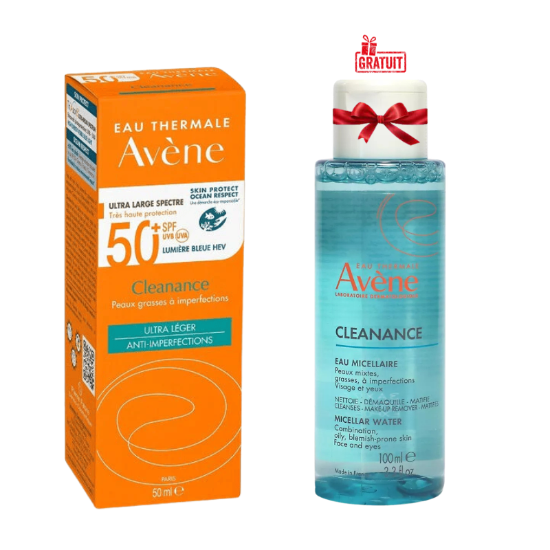 AVENE CLEANANCE SOLAIRE SPF50+ ULTRA LEGER ANTI IMPERFECTION 50ML+CLEANANCE EAU MICELLAIRE 100ML (OFFERT)